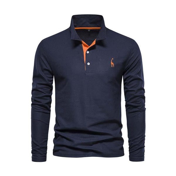 Men's Classic Casual Deer Embroidery Cotton Lapel Long Sleeve POLO Shirt 52045993K