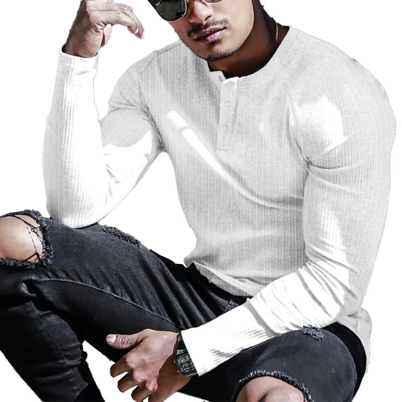 Men's Solid Knit Henley Neck Long Sleeve T-Shirt 78640428X