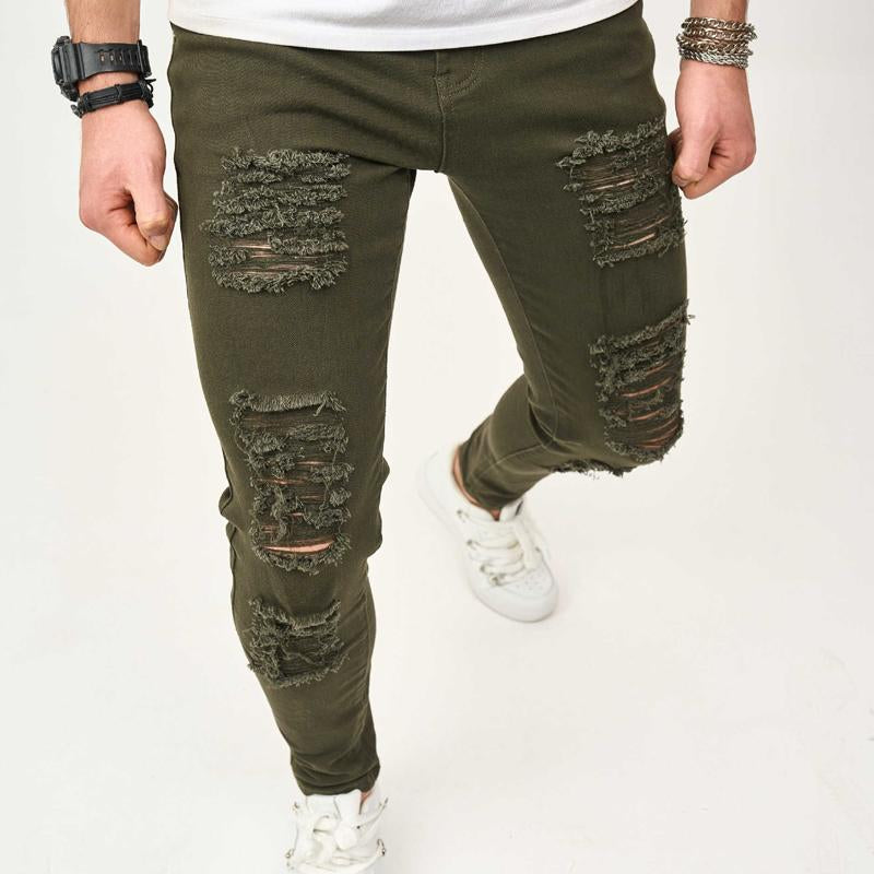 Men's Ripped Solid Color Skinny Jeans 70020921X