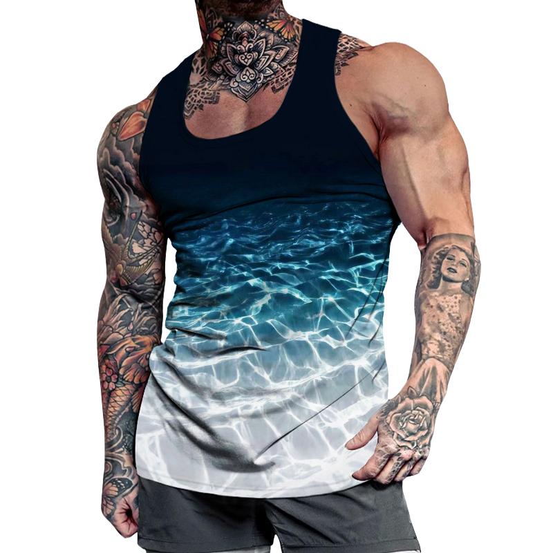 Men's Casual Gradient Wave Ripple Tank Top 09599232TO