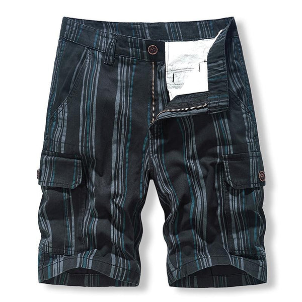 Men's Casual Cotton Striped Print Multi-pocket Cargo Shorts 80414570M
