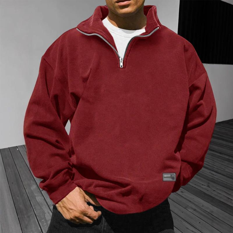 Men's Loose Fleece Stand Collar Solid Color Sweatshirt 87469164X