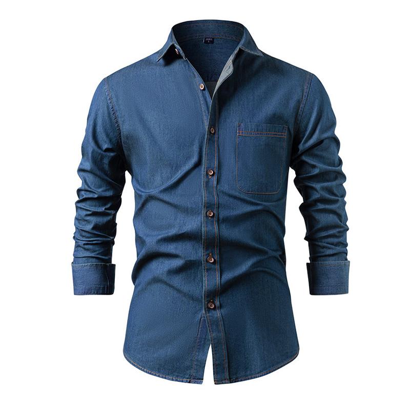 Men's Vintage Washed Lapel  Long sleeve Denim Shirt 00579128X