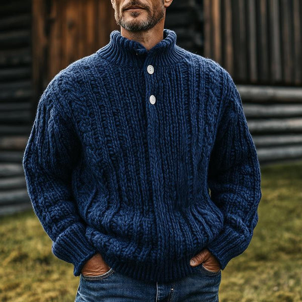 Men's Dark Blue Two-button Pullover Sweater 87368142U