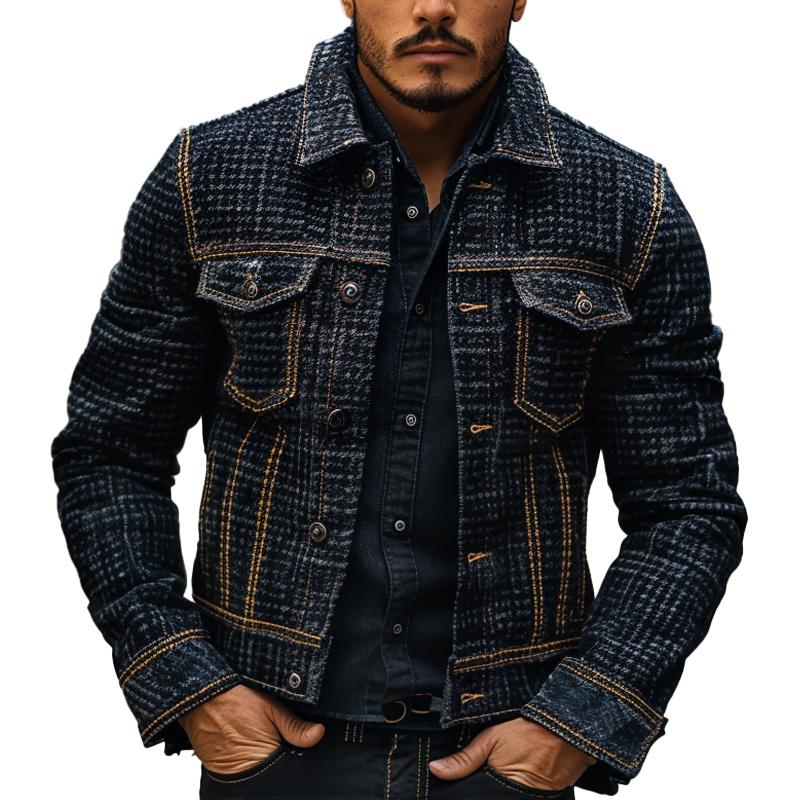 Men's Houndstooth Contrast Lapel Jacket 61056552X