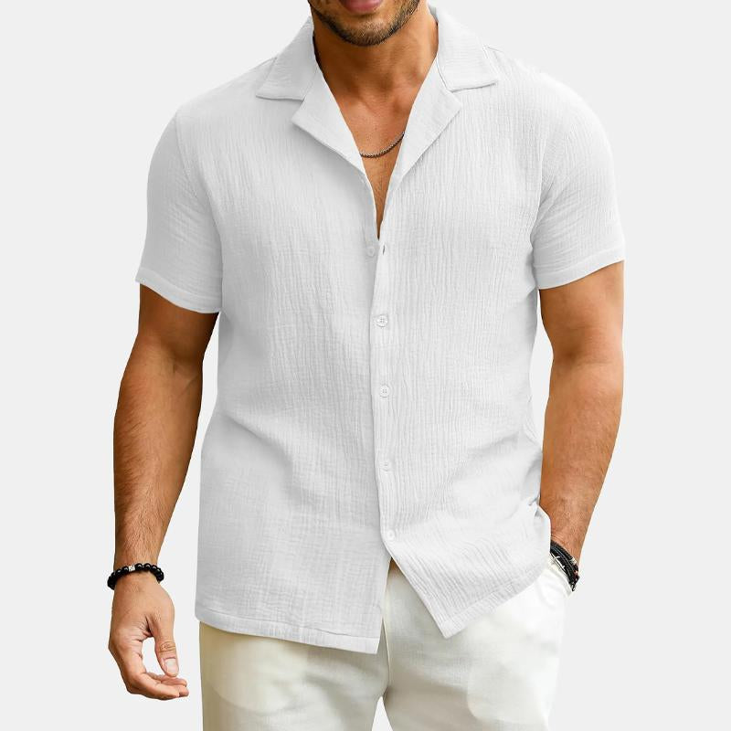 Men's Solid Color Lapel Short Sleeve Shirt 31096500Y