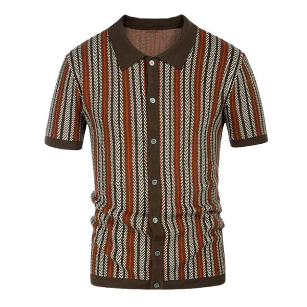 Men's High-end Striped Jacquard Short-sleeved Knitted Polo Shirt 29941888U