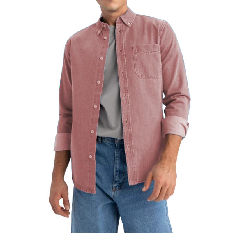 Men's Solid Color Lapel Casual Long Sleeve Shirt 31244823X
