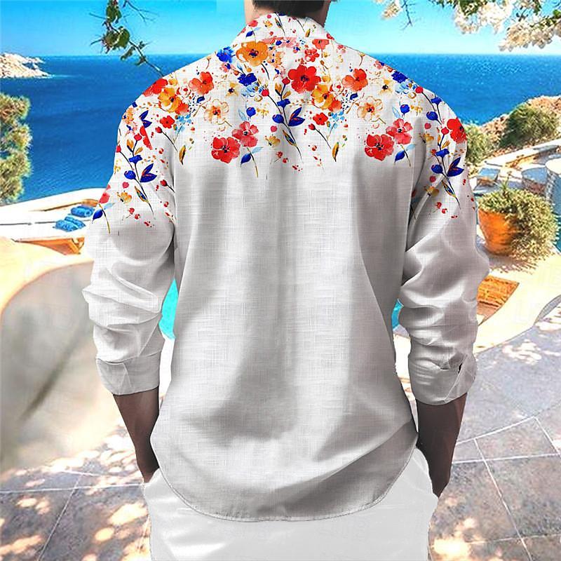 Men's Casual Printed Stand Collar Long Sleeve Shirt 92854701X