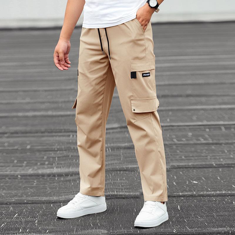 Men's Solid Multi-pocket Elastic Waist Cargo Pants 35075353Z