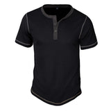 Men's Vintage Waffle Colorblock Short Sleeve Henley T-Shirt 19376028X