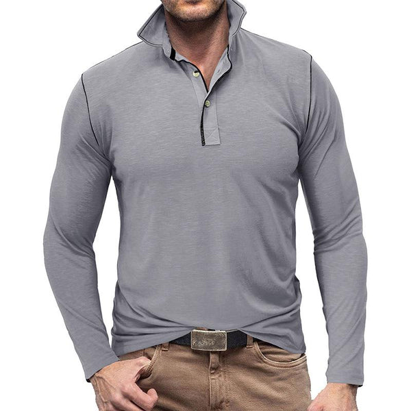 Men's Casual Lapel Collar Contrast Stitch Long Sleeve Polo Shirt 50848125M