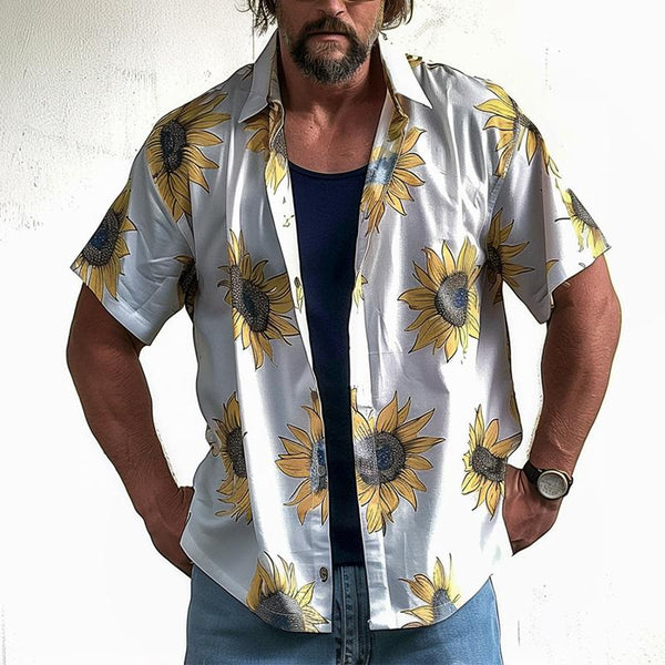 Men's Casual Beach Sunflower Print Shirt 95983075TO