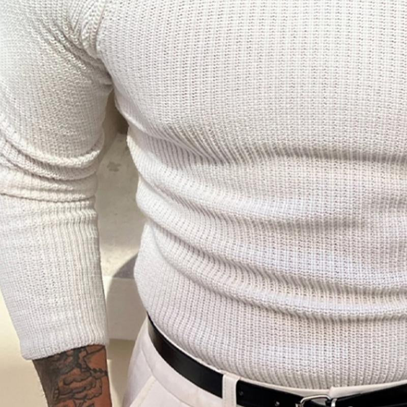 Men's Solid Color Loose Round Neck Knitted Sweater 04928594X