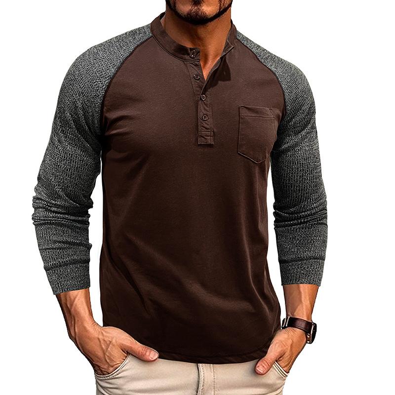 Men's Casual Contrast Color Henley Collar Slim Fit Long Sleeve T-Shirt 64695488M