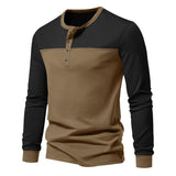 Men's Slim Fit Long Sleeve Paneled Bottoming Henley T-Shirt 88312026X