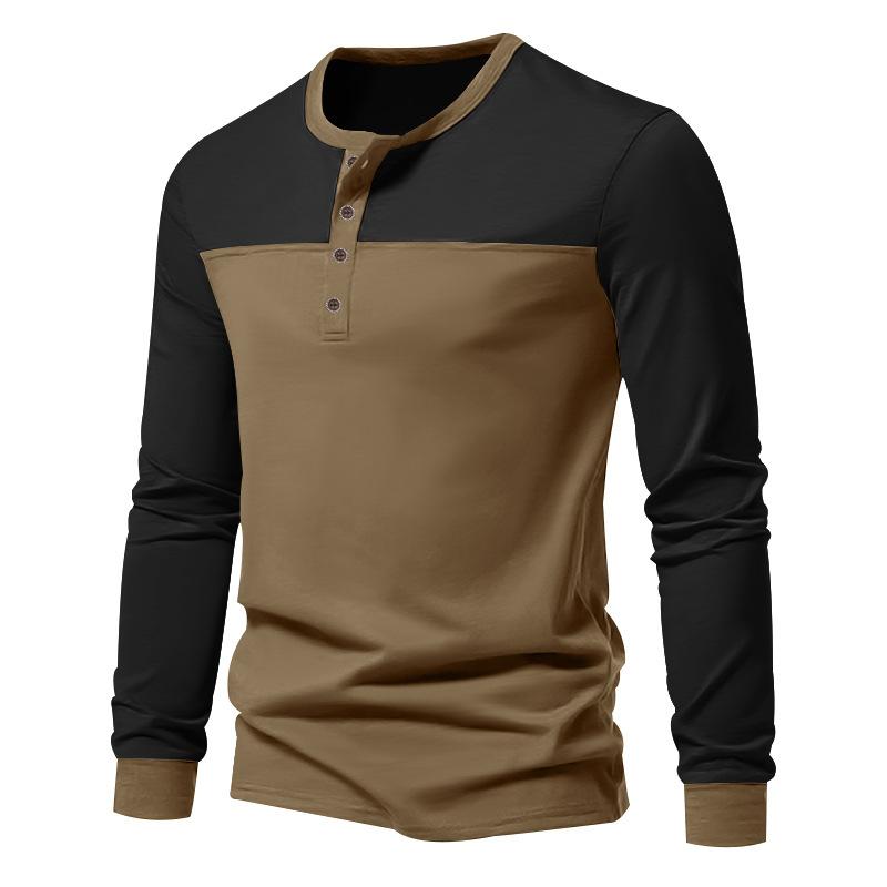 Men's Slim Fit Long Sleeve Paneled Bottoming Henley T-Shirt 88312026X