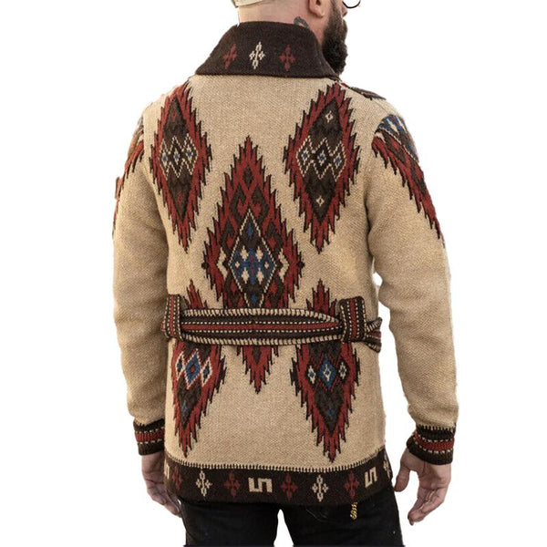 Men's Vintage Knitted Jacquard Lapel Cardigan 68608202X