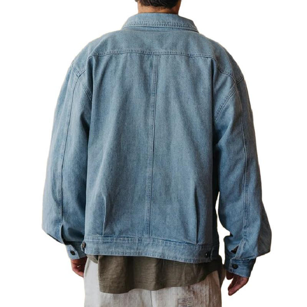 Men's Casual Washed Denim Lapel Multi-pocket Loose Bomber Jacket 36302711M