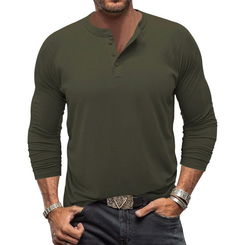 Men's Casual Solid Color Long Sleeve Henley Collar T-Shirt 55508678Y