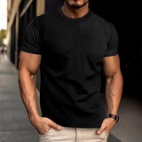 Men's Casual Waffle Solid Color Short Sleeve T-Shirt 03972198Y