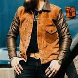 Men's Vintage Suede PU Patchwork Lapel Jacket 66261844X