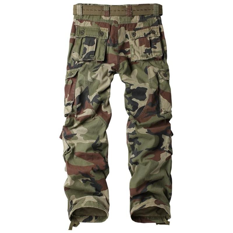 Pantalones cargo rectos con cremallera y múltiples bolsillos de algodón camuflado para hombre 40263270Z