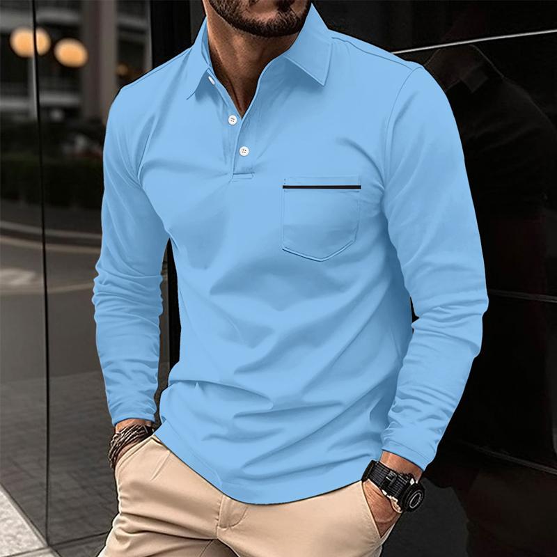 Men's Casual Solid Color Lapel Chest Pocket Short Sleeve Polo Shirt 78315657Y