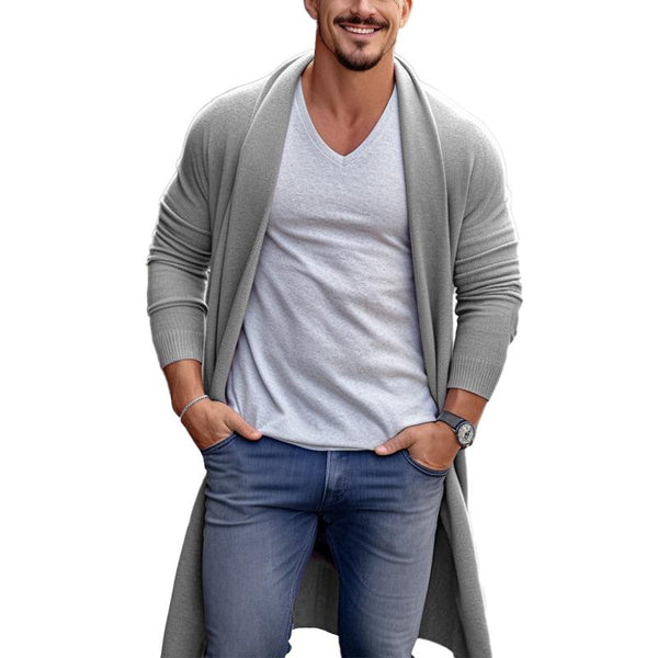 Men's Casual Solid Color Mid-Length Long-Sleeved Knitted Cardigan 40619426M