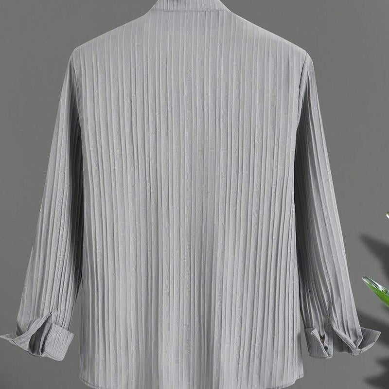 Men's Solid Color Striped Textured Stand Collar Long Sleeve Shirt 91871352X