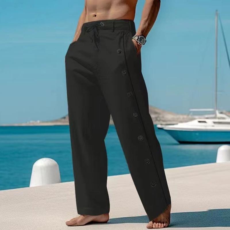 Men's Casual Contrast Button Drawstring Trousers 24446407Y