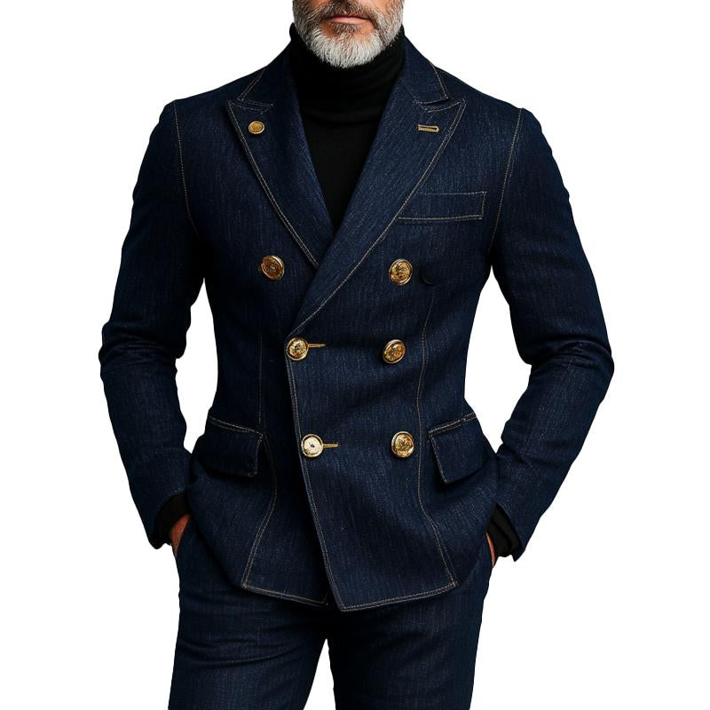 Fasjonabel denim dobbelspent blazer for menn 83443837X