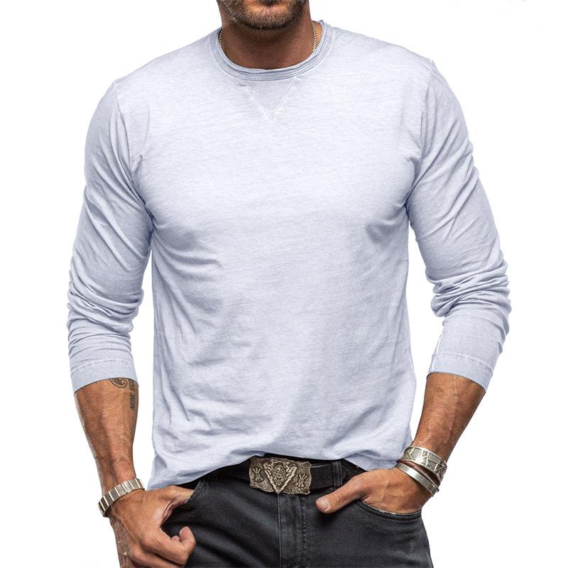 Men's Casual Solid Color Cotton Round Neck Long Sleeve T-Shirt 07432692M