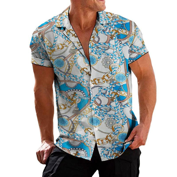 Men's Retro Palace Style Chain Lapel Short-sleeved Shirt 81858161TO