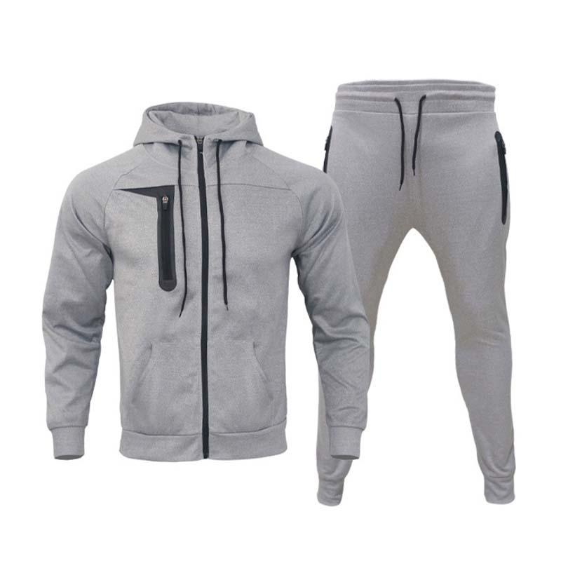 Men's Classic Casual  Zipper Long Sleeve Hoodie Cuffed Sweatpants Set 48991688K