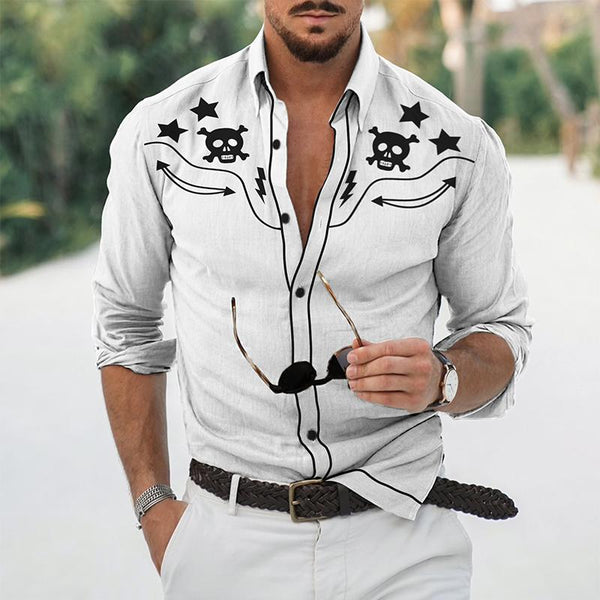 Men's Vintage Denim Style Lapel Long Sleeve Shirt 69786737TO