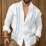 Men's Printed Beach Lapel Long Sleeve Shirt 37751703X