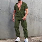 Men's Casual Solid Color Zip Chest Pocket Cargo Coverall Jumpsuit 01876552Y
