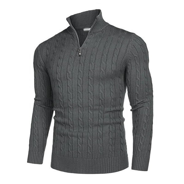 Men's Casual Zipper Stand Collar Twist Long Sleeve Knitted Sweater 97639059M