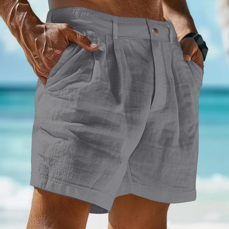 Pantaloncini estivi da spiaggia in lino tinta unita da uomo 61078937X