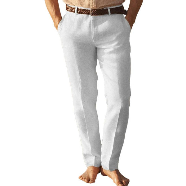 Men's Casual Solid Color Cotton Linen Breathable Pants 57510585M