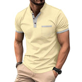 Men's Colorblock Henley Collar Chest Pocket Short Sleeve T-shirt 20900398Z