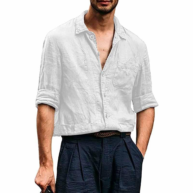Men's Casual Solid Color Multi Pocket Long Sleeve Shirt 43743357M