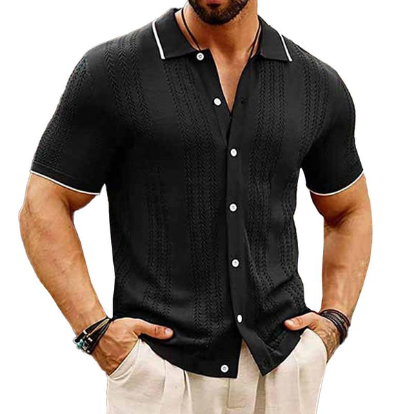 Men's Casual Breathable Hollow Knitted Short Sleeve Polo Shirt 69432098M