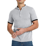 Men's Casual Solid Color Stitching Breathable Stand Collar Short Sleeve T-Shirt 61588529Y