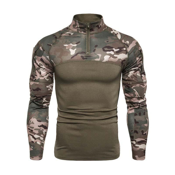 Men's Classic Casual Camouflage Stitching Zipper Stand Collar Long Sleeve T-shirt 41071004K