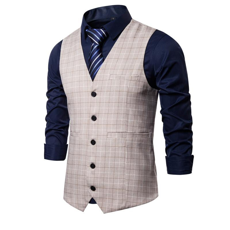Men's Vintage Plaid V-Neck Single-Breasted Vest 08586607Y