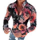 Men's Casual Sunflower Lapel Long Sleeve Shirt 73936003TO