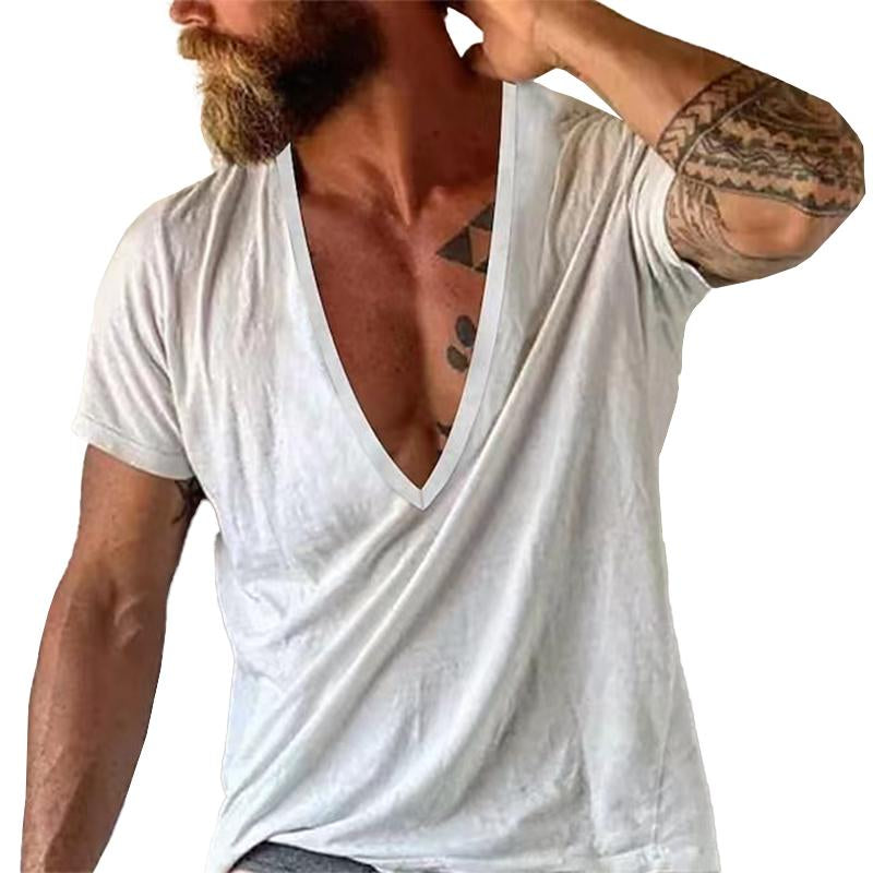 Camiseta informal de manga corta con cuello en V y color liso para hombre 19594146M