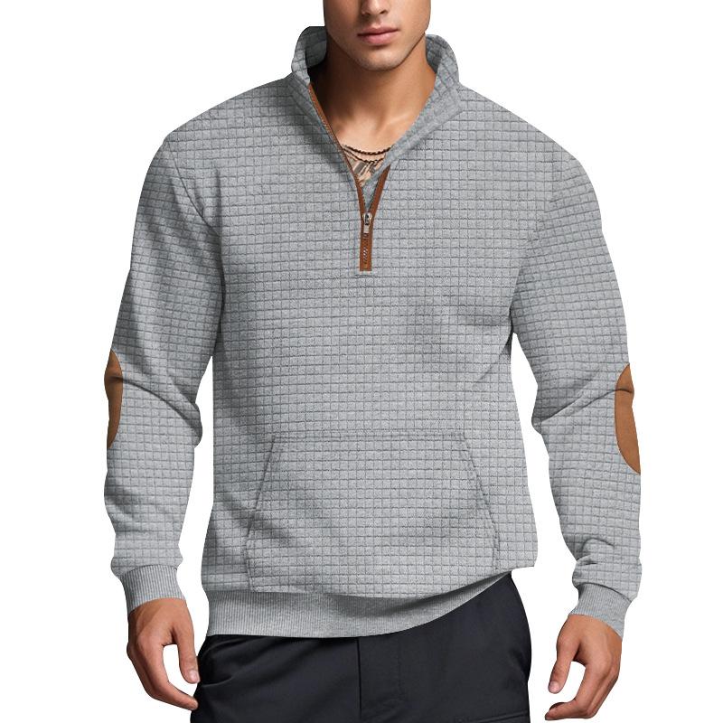 Men's Solid Color Textured Small Square Stand Collar Long Sleeve Sweatshirt 53736615Z